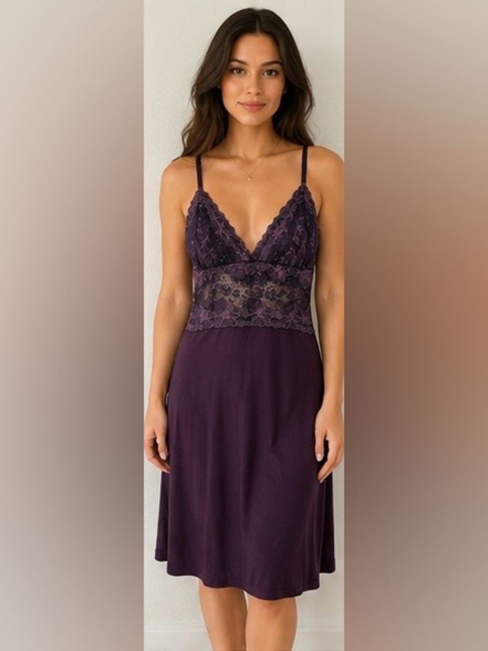 Wendy Glez Purple Lace Slip Dress Chemise Nightgown Women’s XL Romantic Lingerie